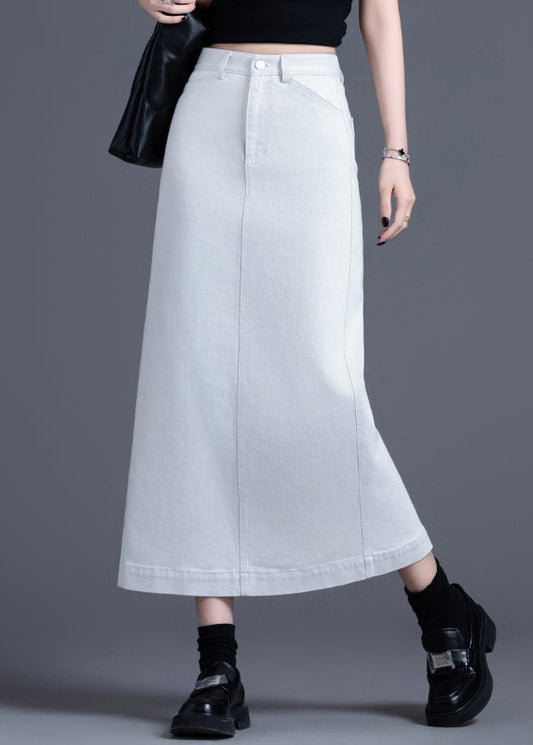 Bohemian White Side Open Denim A Line Skirt Spring