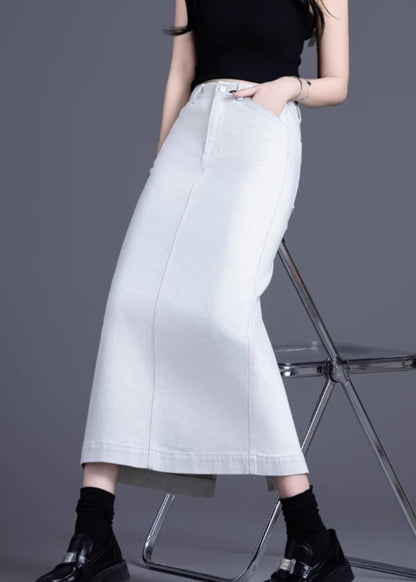 Bohemian White Side Open Denim A Line Skirt Spring