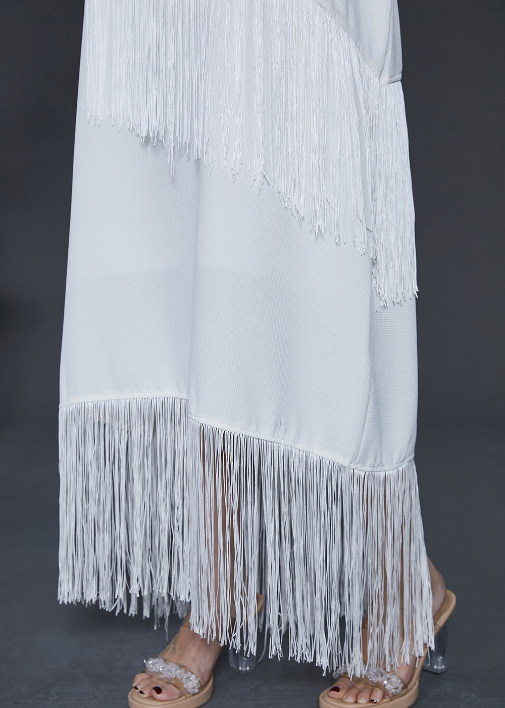 Bohemian Weiß Quaste Chiffon Spaghetti Strap Kleid Sommer
