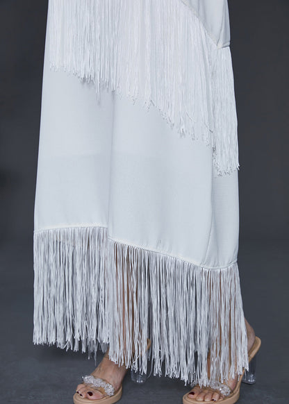 Bohemian Weiß Quaste Chiffon Spaghetti Strap Kleid Sommer
