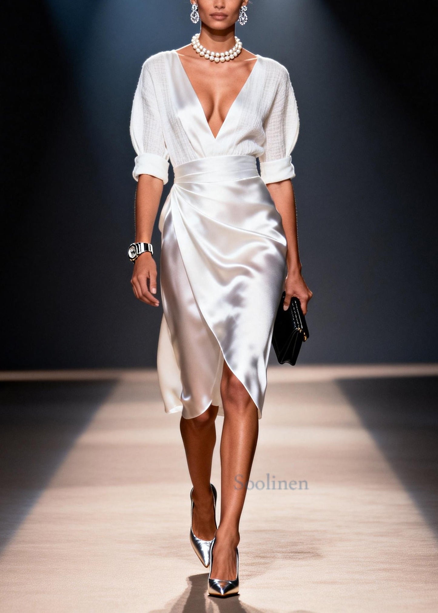 Bohemian White V Neck Patchwork Silk Work Dresses Summer