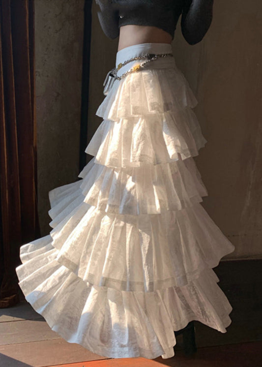 Bohemian Weiß Wrinkled Hohe Taille Baumwolle Rock Sommer