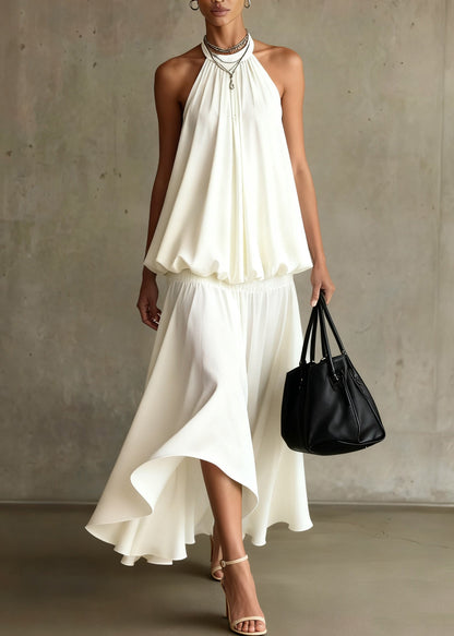 Bohemian White Wrinkled Solid Tops And Skirts Two Pieces Set Summer