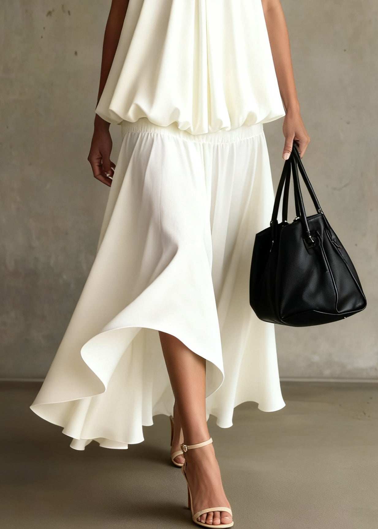Bohemian White Wrinkled Solid Tops And Skirts Two Pieces Set Summer