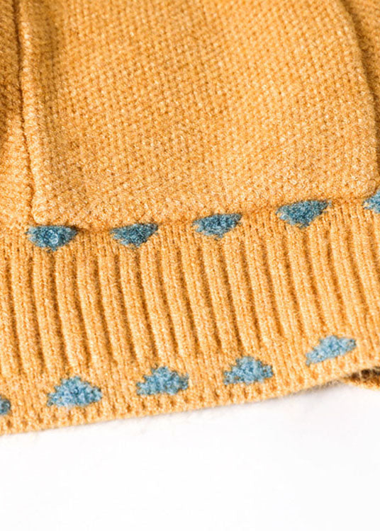 Böhmischer gelber lockerer Knopftaschen-Strickpullovermantel für den Herbst