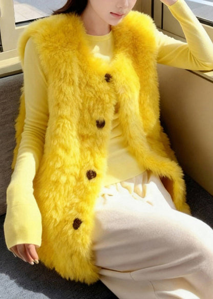 Bohemian Yellow Oversized Fuzzy Fur Fluffy Vests Winter
