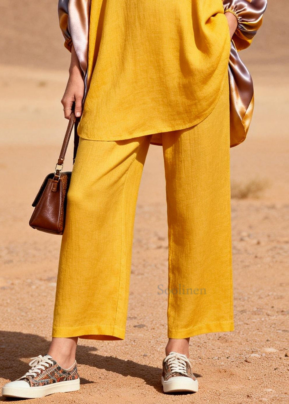 Bohemian Yellow Oversized Patchwork Silk Cotton Two Pieces Set Spring