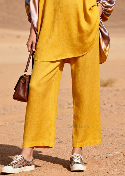 Bohemian Yellow Oversized Patchwork Silk Cotton Two Pieces Set Spring