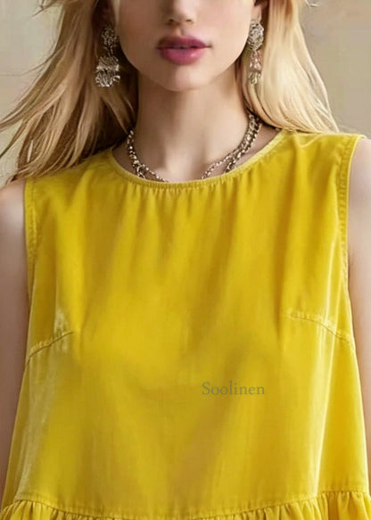 Bohemian Yellow Oversized Patchwork Tanks Sleeveless