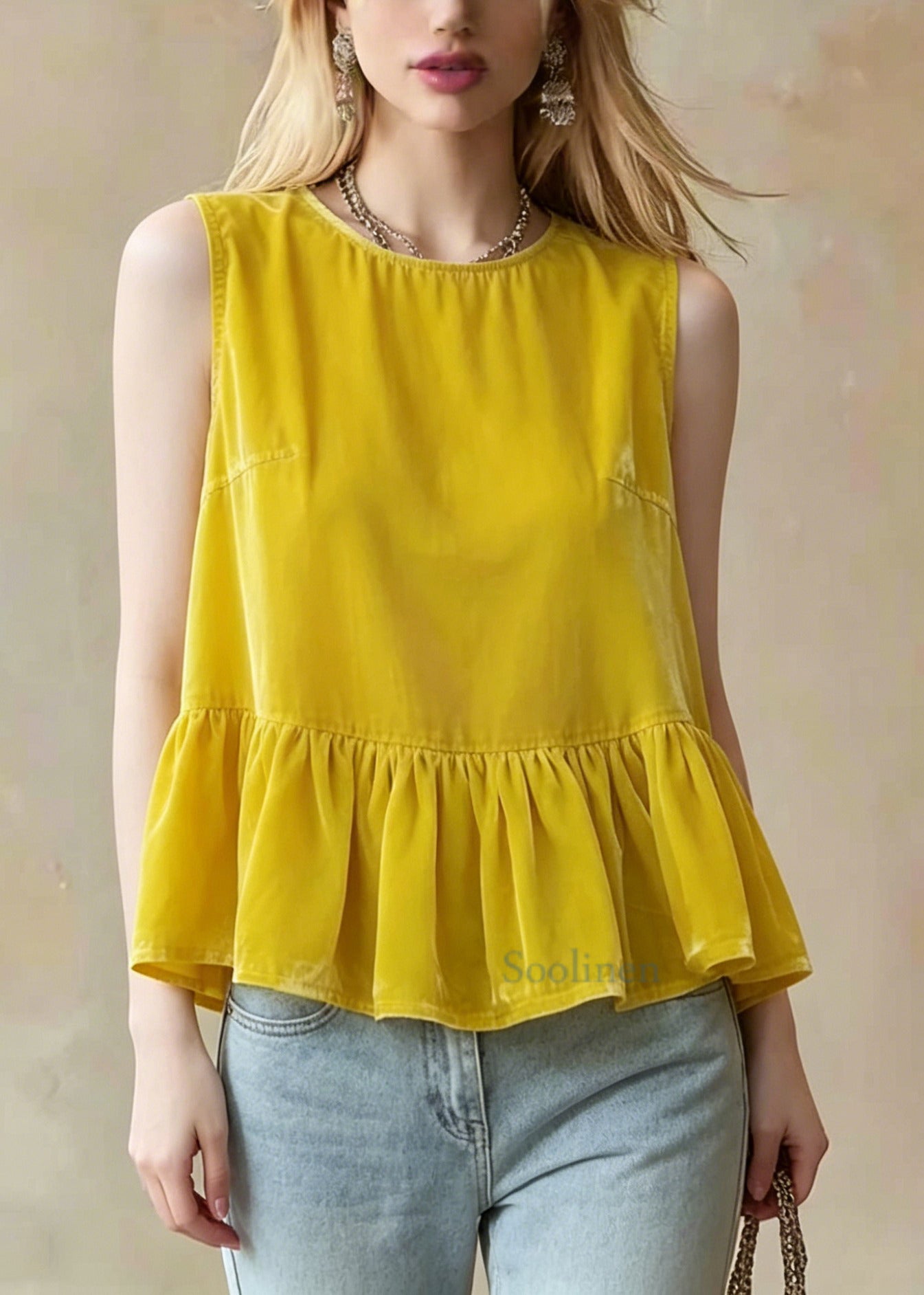 Bohemian Yellow Oversized Patchwork Tanks Sleeveless
