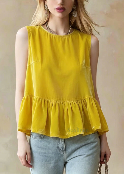 Bohemian Yellow Oversized Patchwork Tanks Sleeveless