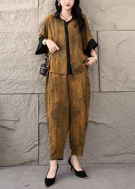 Bohemian Yellow Oversized Tie Dye Cotton Two Piece Suit Set Summer