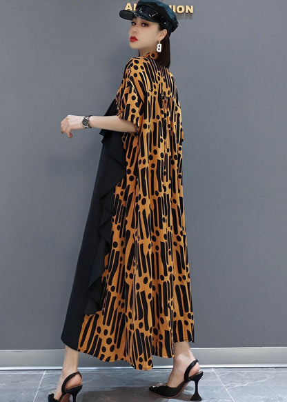 Bohemian Gelb taste Rüschen Patchwork Chiffon Langes Kleid Frühling