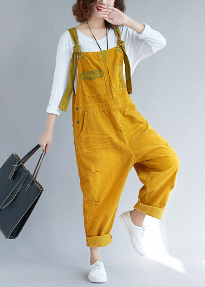 Bohemian Gelb taschen Cord zerrissene Overalls Frühling