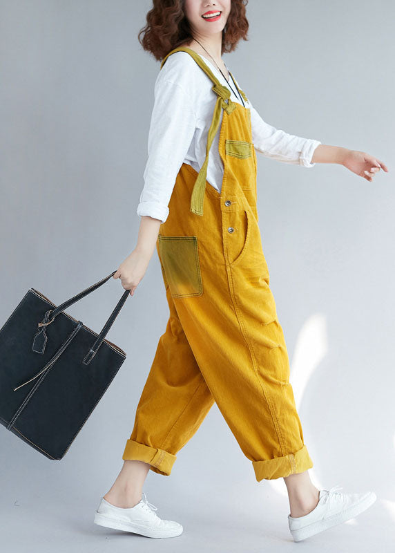 Bohemian Gelb taschen Cord zerrissene Overalls Frühling