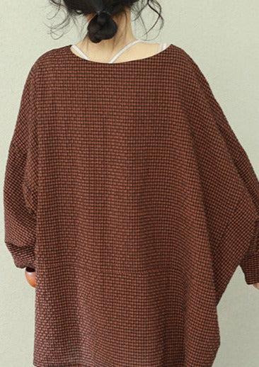Bohemian asymmetrische Baumwolle Damen Fine Work blau kariert übergroße Tops