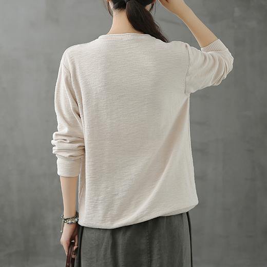 Bohemian beige Blouse v neck Button Down Plus Size Clothing top - SooLinen