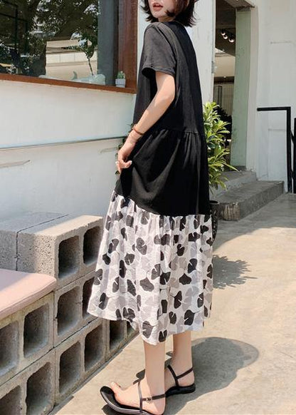 Bohemian black cotton clothes Women patchwork Kaftan summer Dresses - SooLinen