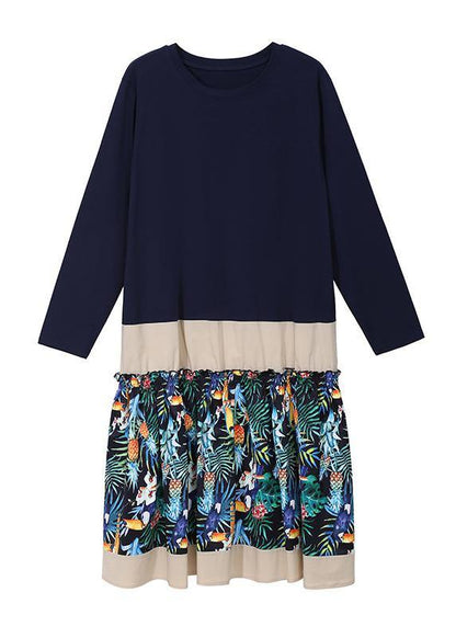 Bohemian black cotton tunic pattern o neck long patchwork Dresses - SooLinen