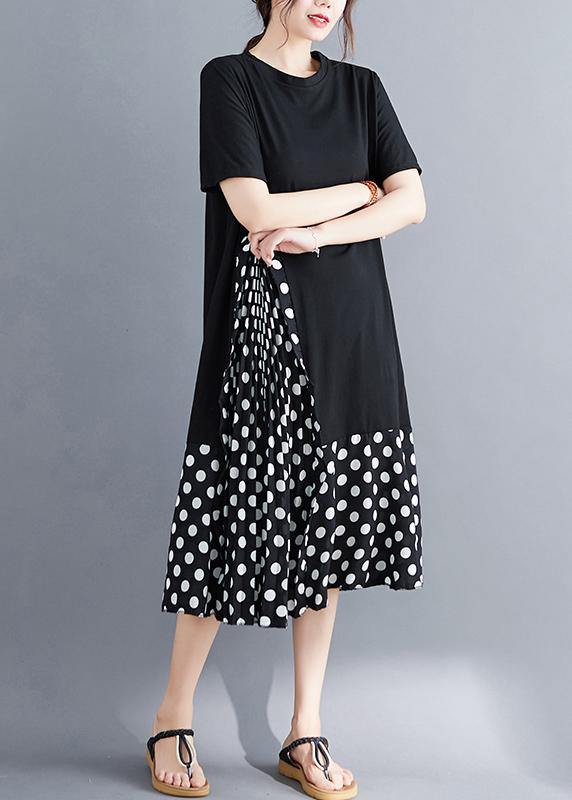 Bohemian black o neck cotton dresses false two pieces Maxi summer Dress - SooLinen