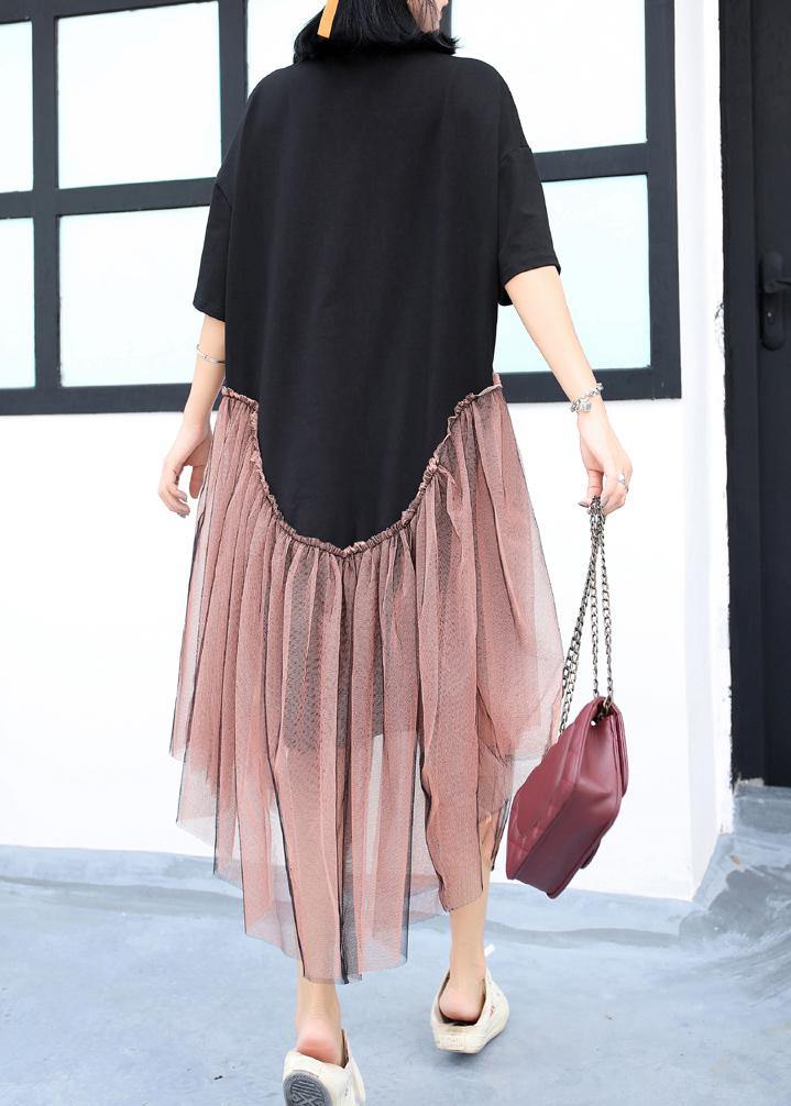 Bohemian black patchwork clothes asymmetric hem Maxi summer Dress - SooLinen