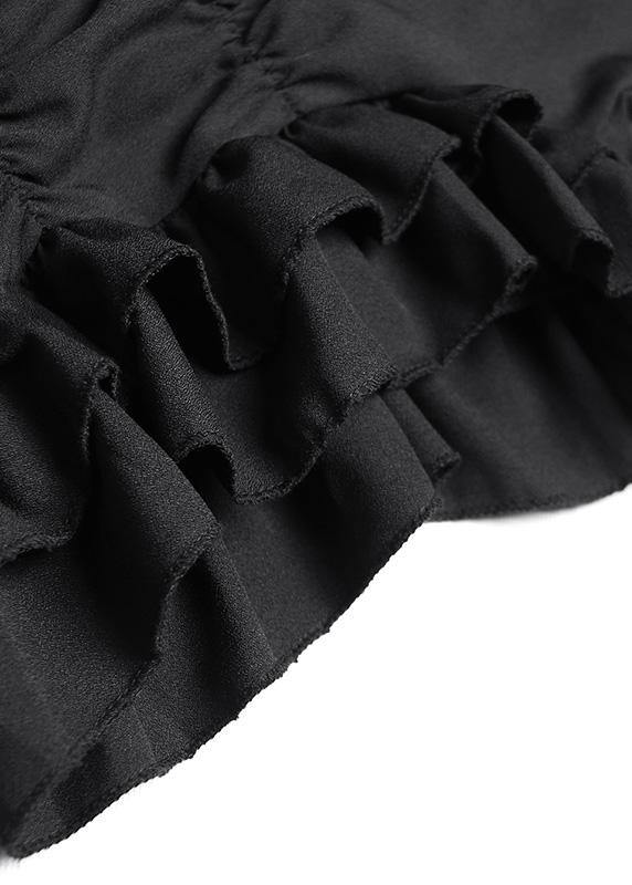 Bohemian black tunics for women lapel asymmetric cotton summer Dress - SooLinen