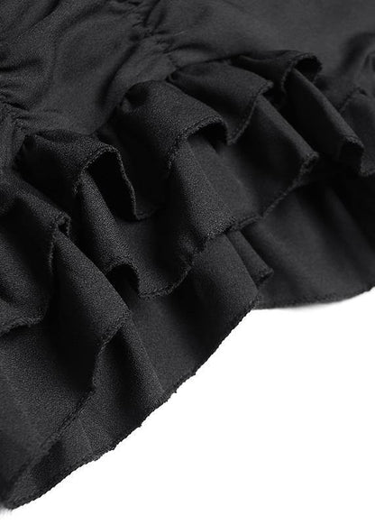 Bohemian black tunics for women lapel asymmetric cotton summer Dress - SooLinen