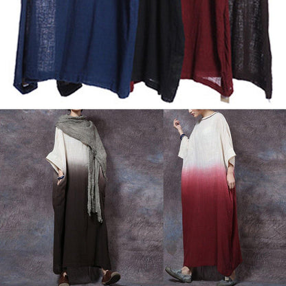 Bohemian blue linen cotton clothes gradient color Maxi summer Dresses - SooLinen