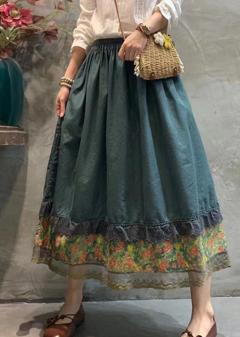 Bohemian dunkelblau elastische Taille Spitze Patchwork Rock Frühling