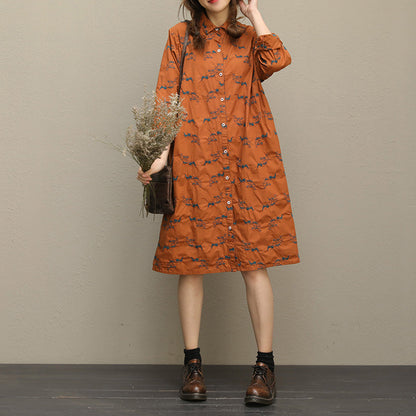 Böhmische Stickerei Button Down Baumwolle Quiltkleidung Übergröße Ärmel braun kurze Kleider