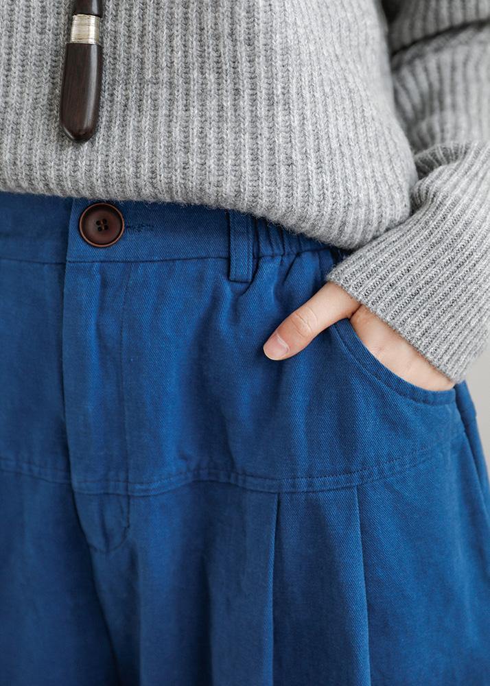 Bohemian fall casual pants oversize blue Wardrobes wide leg pants - SooLinen