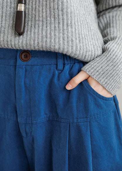 Bohemian fall casual pants oversize blue Wardrobes wide leg pants - SooLinen