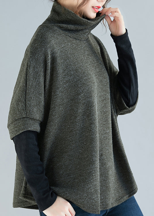 Böhmische graue Baumwollkleidung für Frauen Omychic Nähen High Neck Patchwork tägliches Frühlingshemd