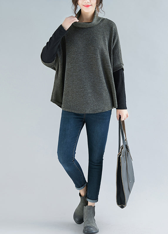 Böhmische graue Baumwollkleidung für Frauen Omychic Nähen High Neck Patchwork tägliches Frühlingshemd