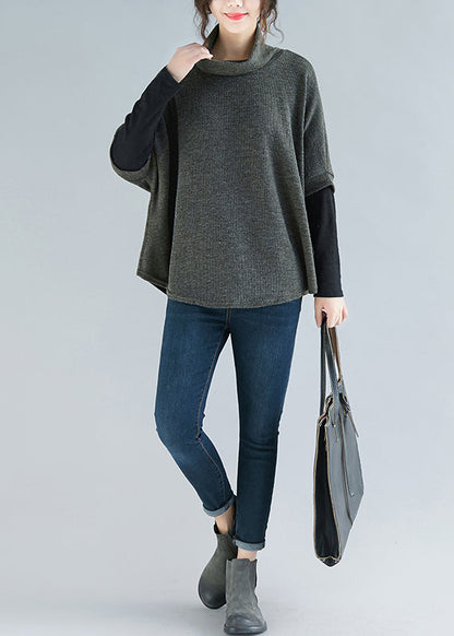 Böhmische graue Baumwollkleidung für Frauen Omychic Nähen High Neck Patchwork tägliches Frühlingshemd