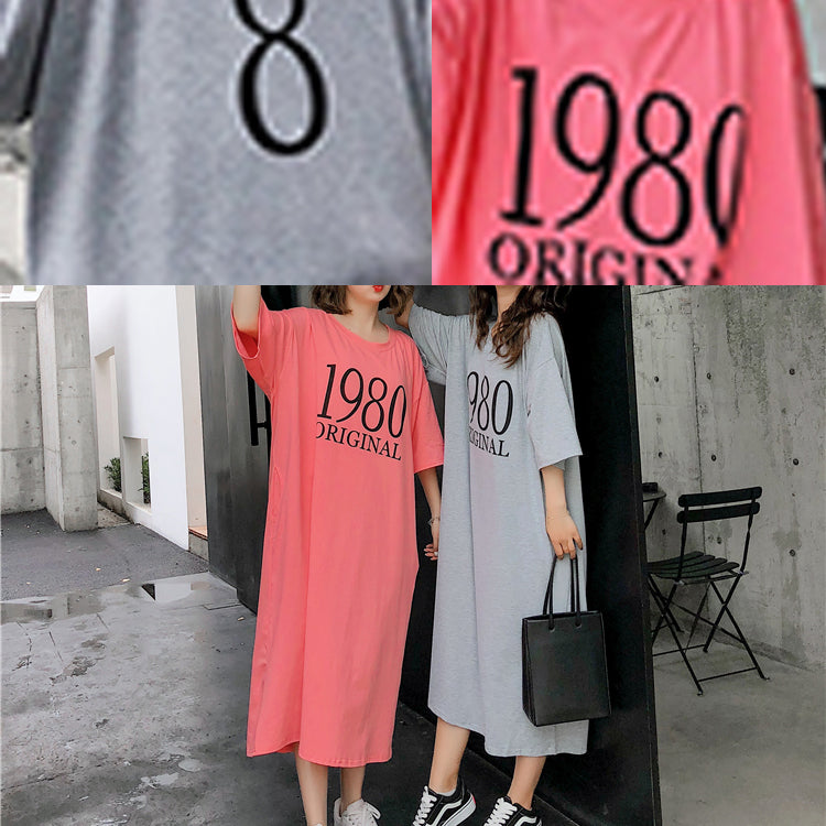 Böhmische Baumwollkleidung mit grauem Aufdruck, Omychic Inspiration, Rundhalsausschnitt, halblange Ärmel, Baumwollroben, Sommerkleid