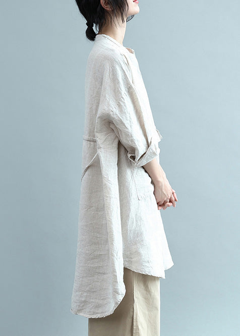 Boho Revers Button Down Baumwolltop Silhouette Bio Mode beige Plus Size Kleidung Blusen Sommer