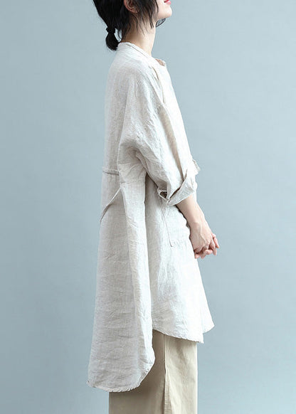 Boho Revers Button Down Baumwolltop Silhouette Bio Mode beige Plus Size Kleidung Blusen Sommer