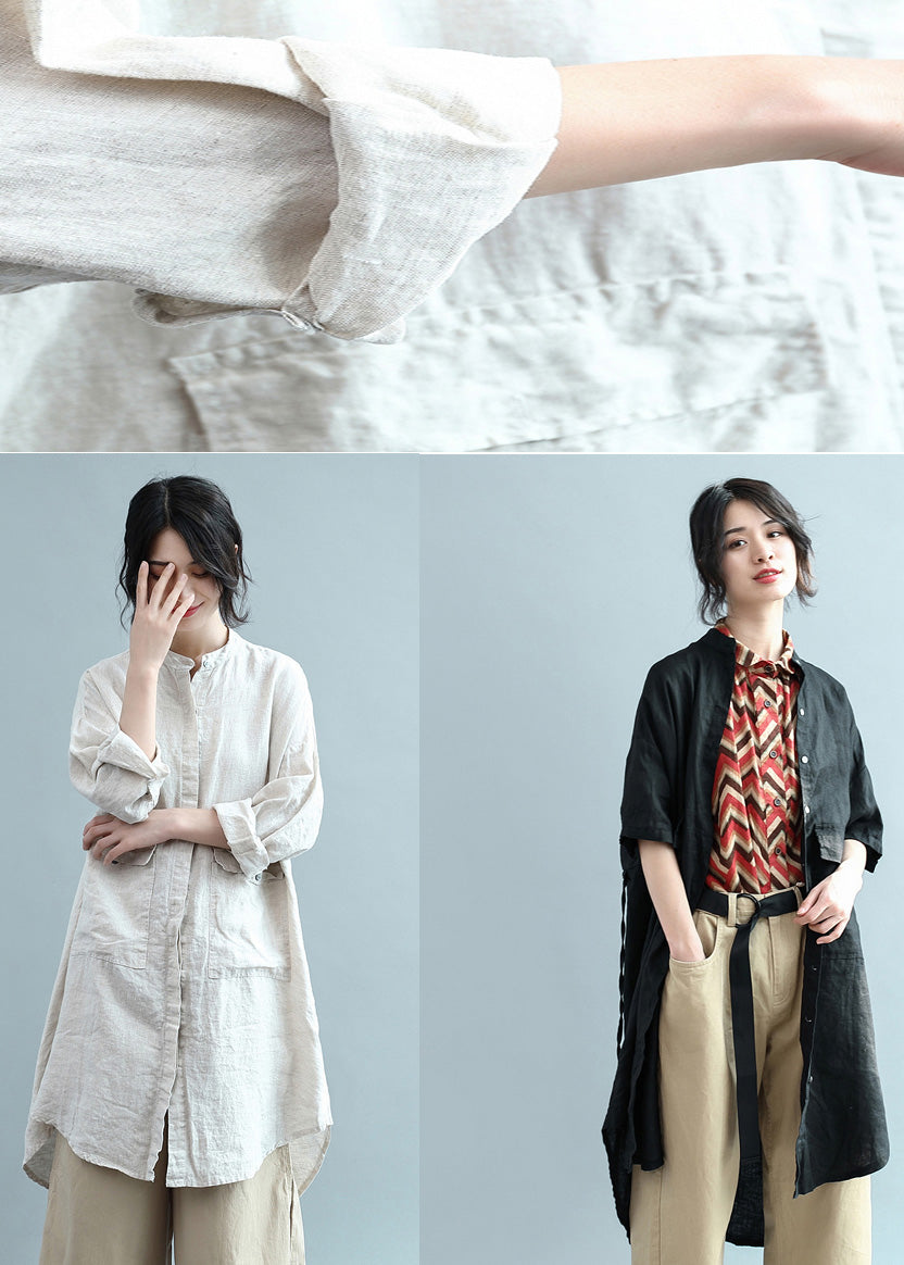 Boho Revers Button Down Baumwolltop Silhouette Bio Mode beige Plus Size Kleidung Blusen Sommer