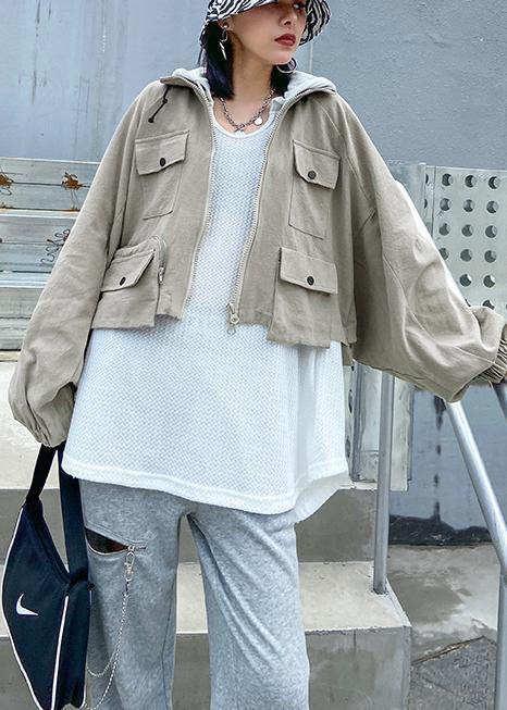 Bohemian lapel zippered fine coats women blouses beige Art outwear - SooLinen