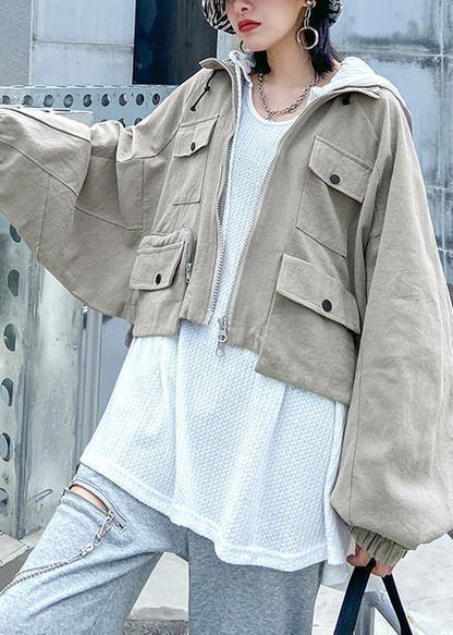 Bohemian lapel zippered fine coats women blouses beige Art outwear - SooLinen