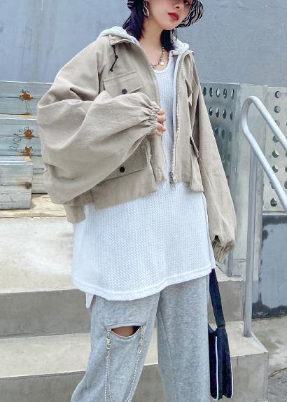 Bohemian lapel zippered fine coats women blouses beige Art outwear - SooLinen