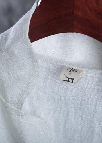 Boho Leinen Roben Omychic Damen Sommer lockere Passform Retro Leinen Maxikleid