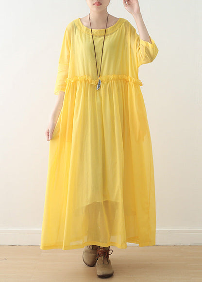 Bohemian o neck Halbarm Baumwollkleider Stiche Modeideen gelb Art Dress Frühling