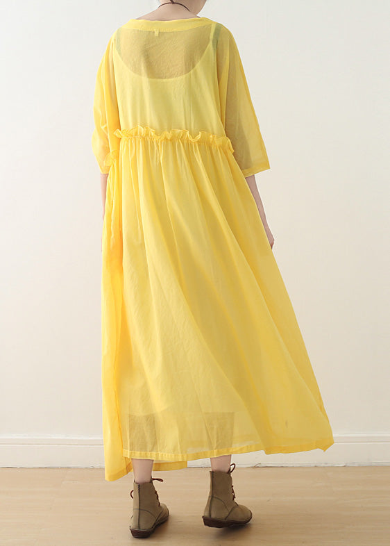 Bohemian o neck Halbarm Baumwollkleider Stiche Modeideen gelb Art Dress Frühling