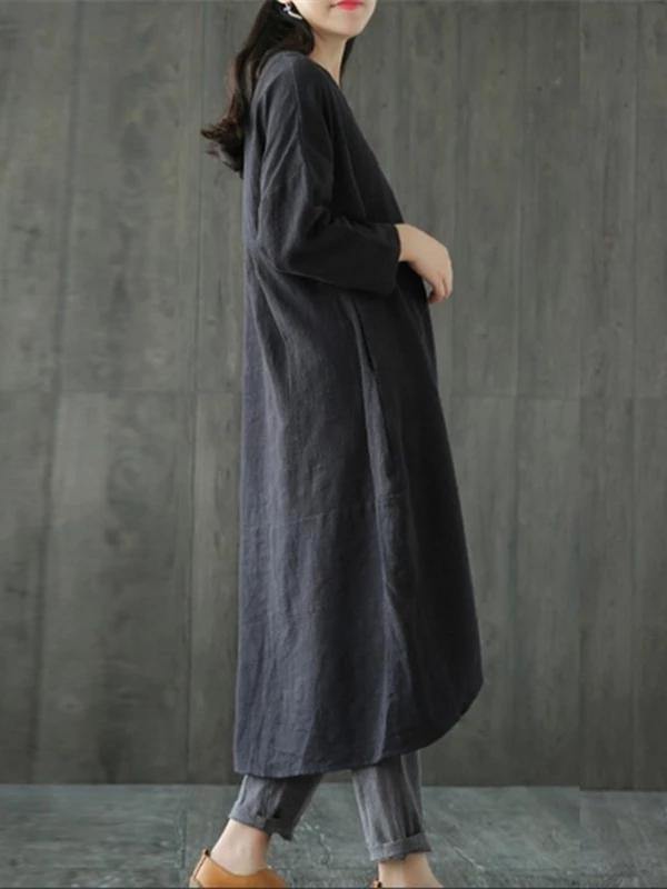 Bohemian o neck asymmetric linen cotton springLong Shirts Catwalk black Dresses - SooLinen