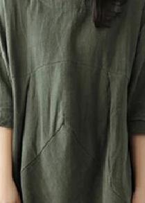 Bohemian o neck asymmetric linen cotton springLong Shirts Catwalk black Dresses - SooLinen