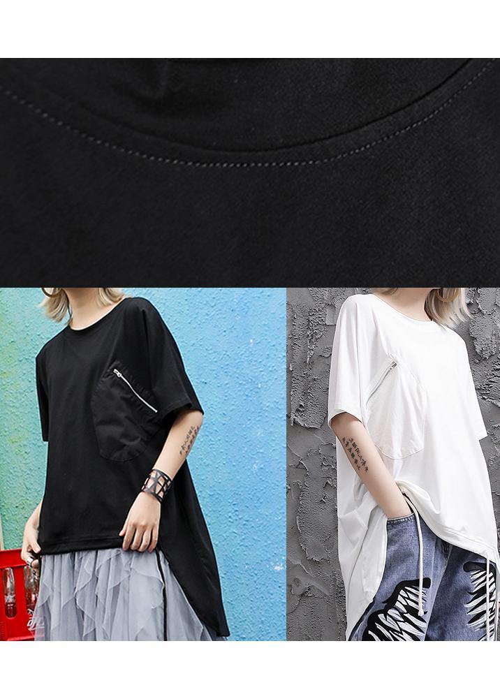 Bohemian o neck asymmetric tunic top Shape white shirts - SooLinen