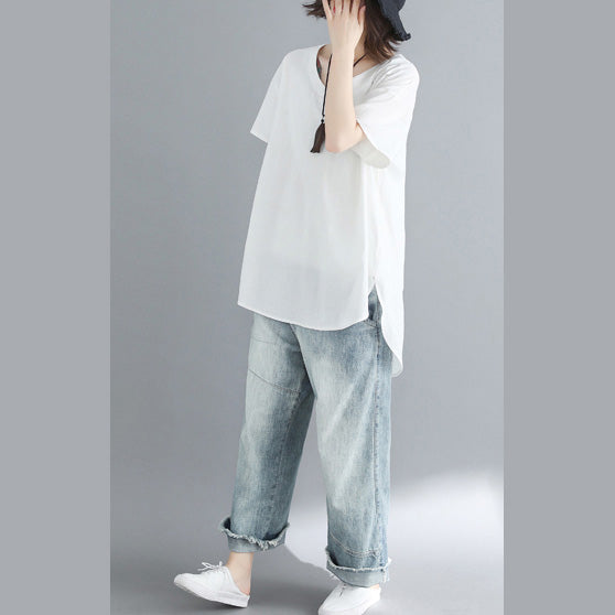 Boho Leinen Tunika Top mit Rundhalsausschnitt Plus Size Work weißes Oversize Top