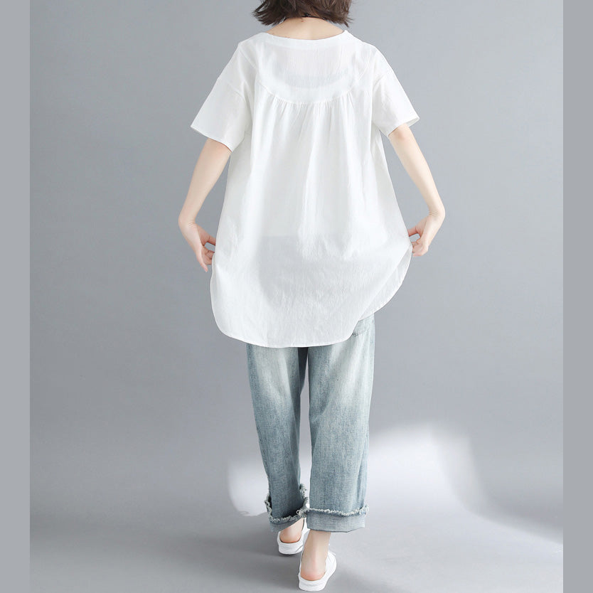 Boho Leinen Tunika Top mit Rundhalsausschnitt Plus Size Work weißes Oversize Top